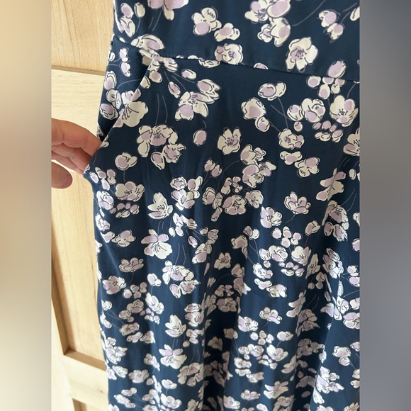 Pact Fit  Flare Tie Back Reverie Dress French Navy with Floral Print. SMALL. EUC - Picture 6 of 7